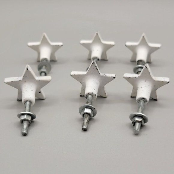 Cast Iron Stars Drawer Knobs Antiqued White Finish Set of 6 - Picture 5 of 5